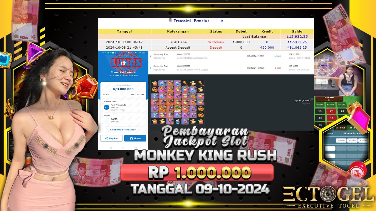 BUKTI JACKPOT SLOT MONKEY KING RUSH TERPERCAYA DI INDONESIA TGL 09-10-2024