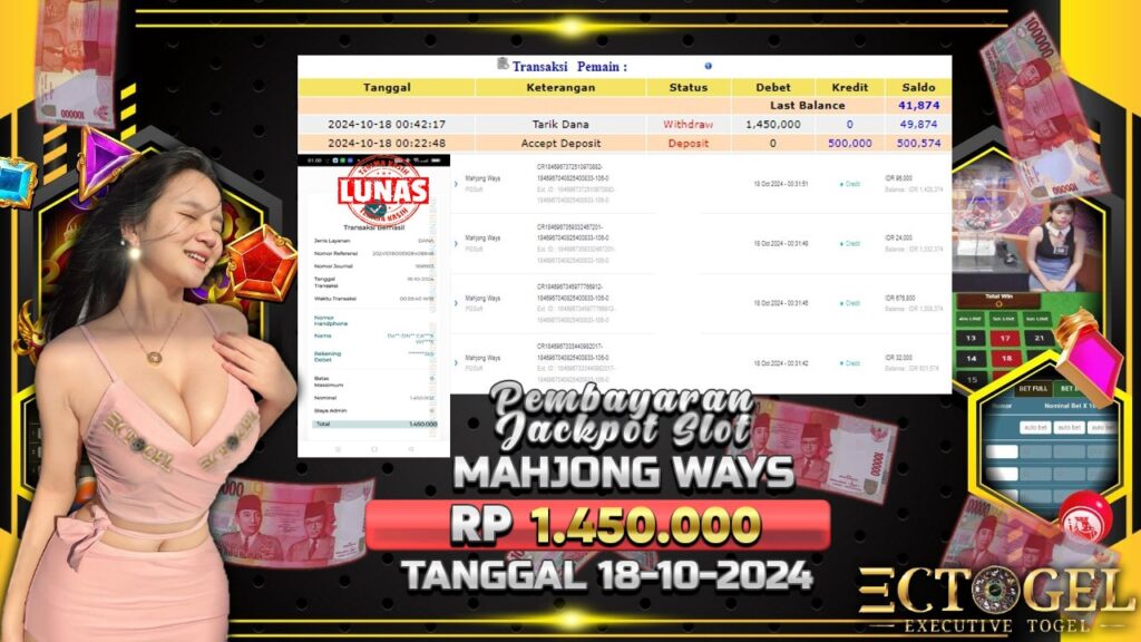 BUKTI JACKPOT SLOT MAHJONG WAYS TERPERCAYA DI INDONESIA TGL 18-10-2024