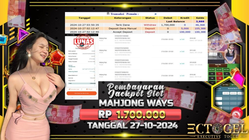 BUKTI JACKPOT SLOT MAHJONG WAYS TERPERCAYA DI INDONESIA TGL 27-10-2024