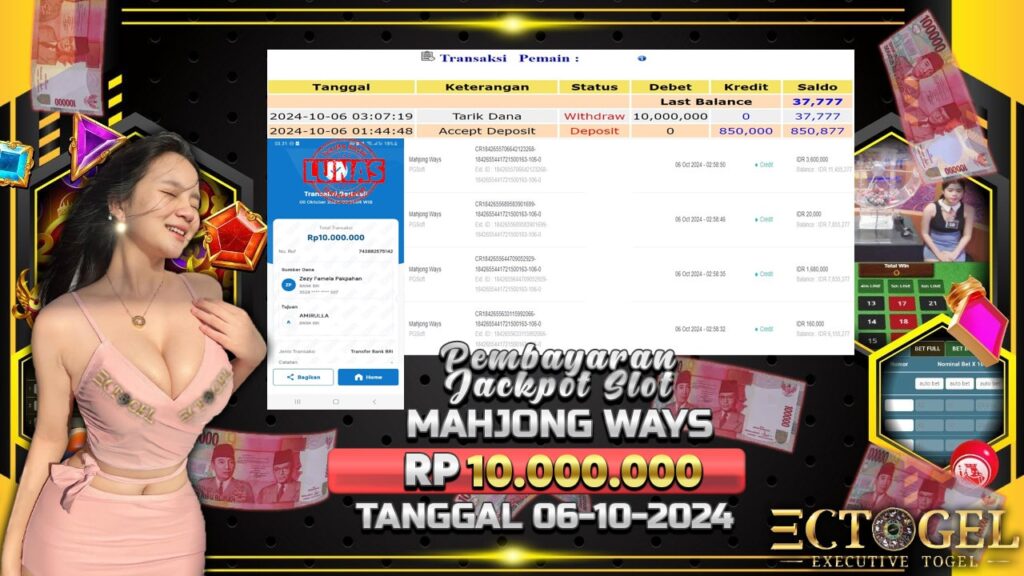 BUKTI JACKPOT SLOT MAHJONG WAYS TERPERCAYA DI INDONESIA TGL 06-10-2024