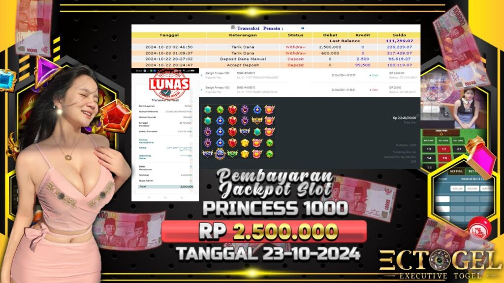 BUKTI JACKPOT SLOT STARLIGHT PRINCESS 1000 TERPERCAYA DI INDONESIA TGL 23-10-2024